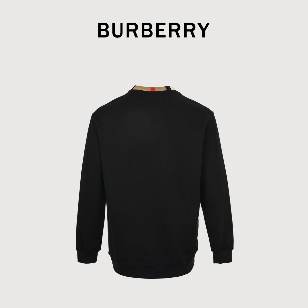 Burberry Micro Check Tartan Collar Spliced Cotton Crewneck Sweatshirt - Black