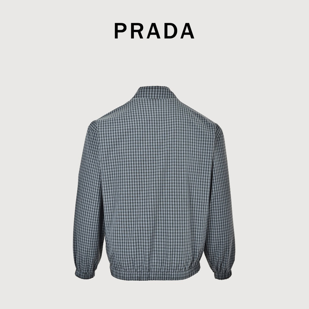 Prada Grey Check Reversible Zip-Up Blouson Jacket - Light Blue / Grey Check