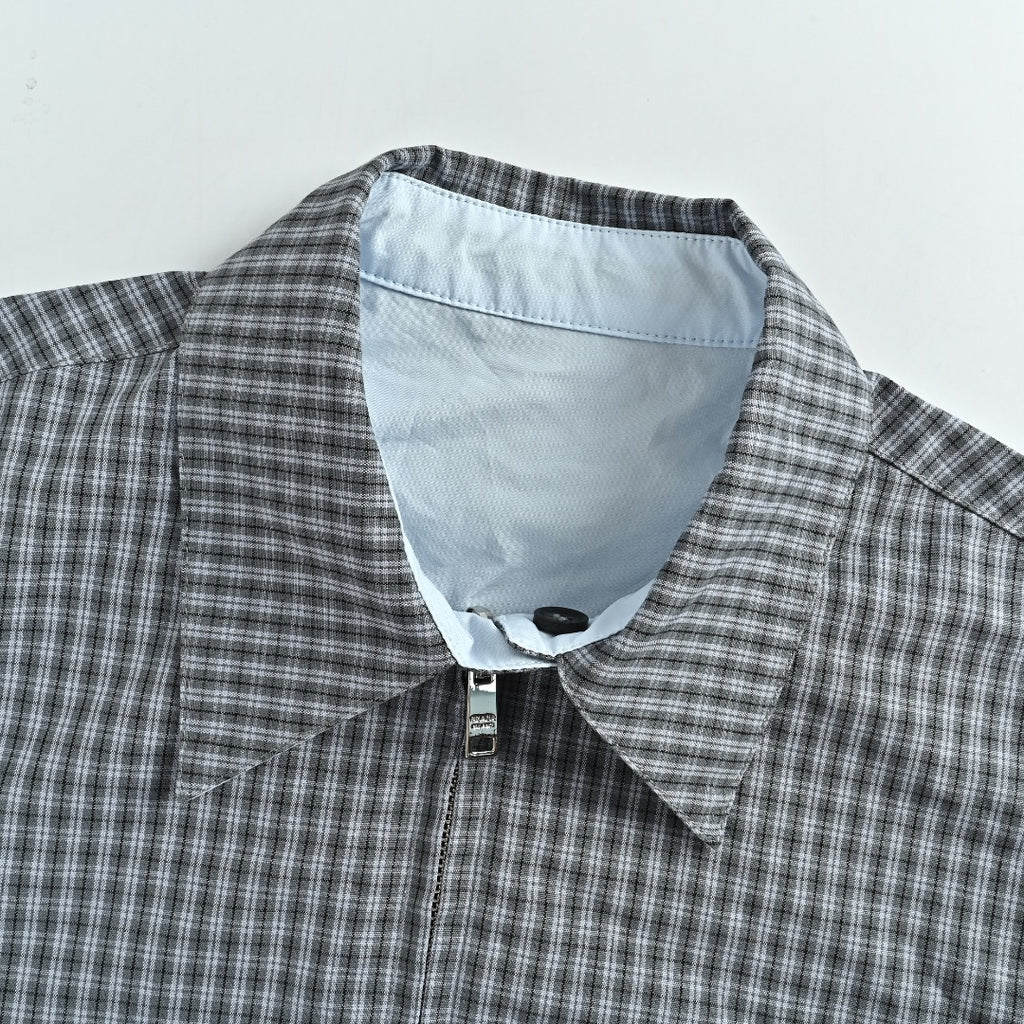 Prada Grey Check Reversible Zip-Up Blouson Jacket - Light Blue / Grey Check