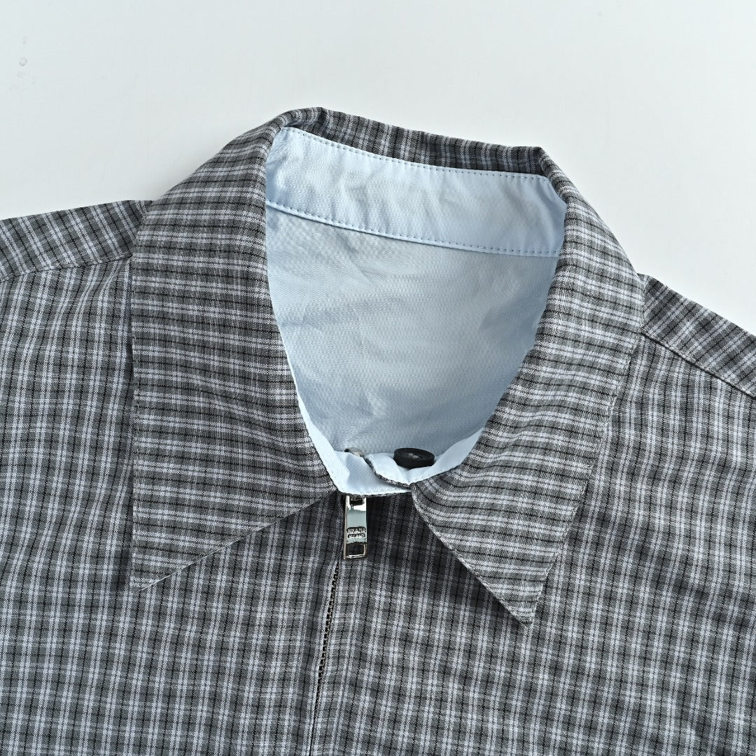 Prada Grey Check Reversible Zip-Up Blouson Jacket - Light Blue / Grey Check