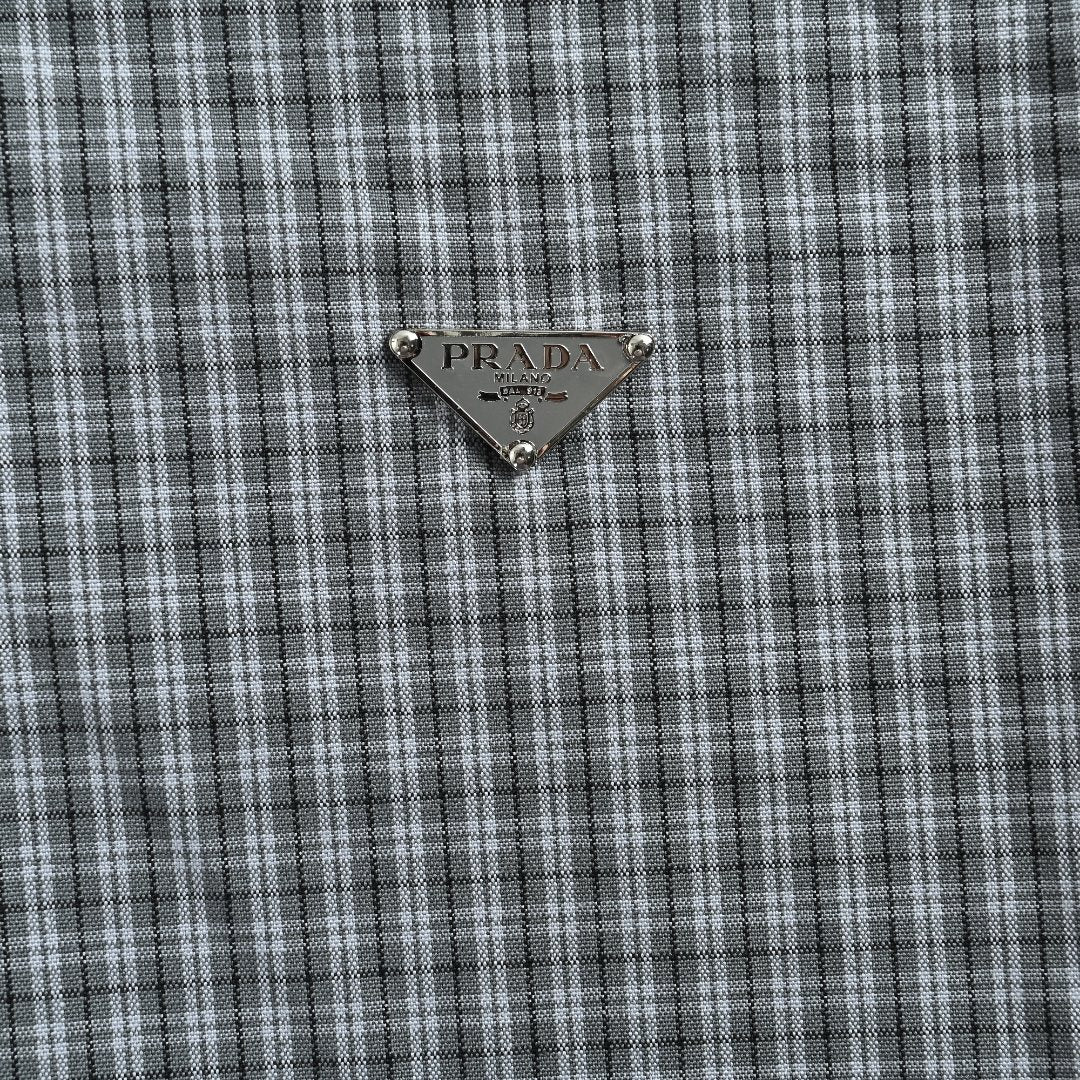 Prada Grey Check Reversible Zip-Up Blouson Jacket - Light Blue / Grey Check