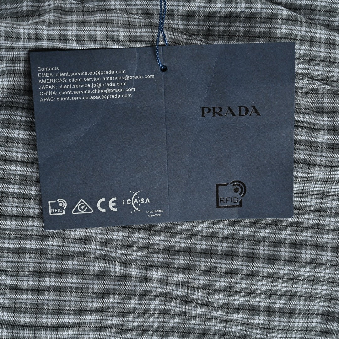 Prada Grey Check Reversible Zip-Up Blouson Jacket - Light Blue / Grey Check