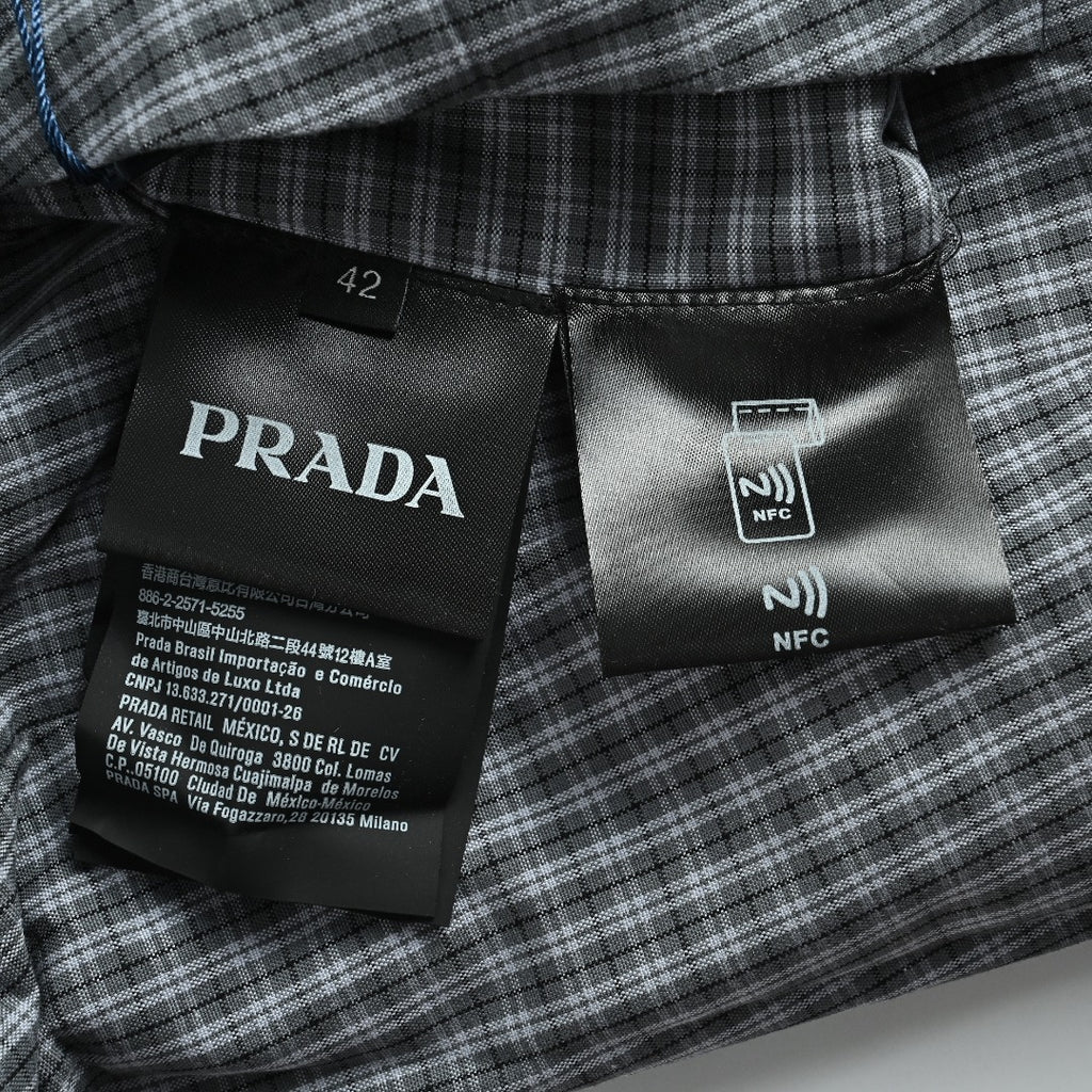 Prada Grey Check Reversible Zip-Up Blouson Jacket - Light Blue / Grey Check