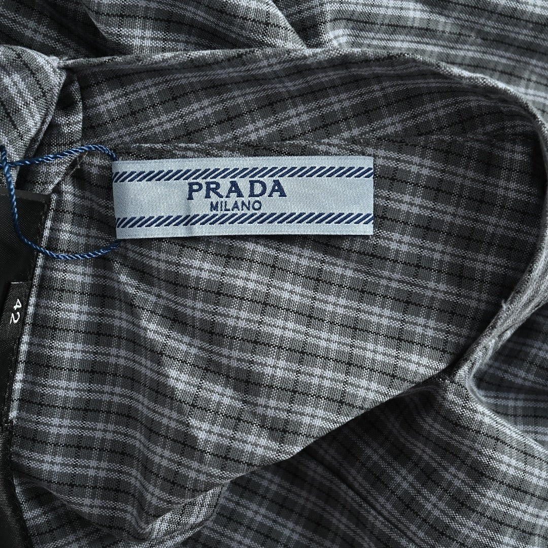 Prada Grey Check Reversible Zip-Up Blouson Jacket - Light Blue / Grey Check
