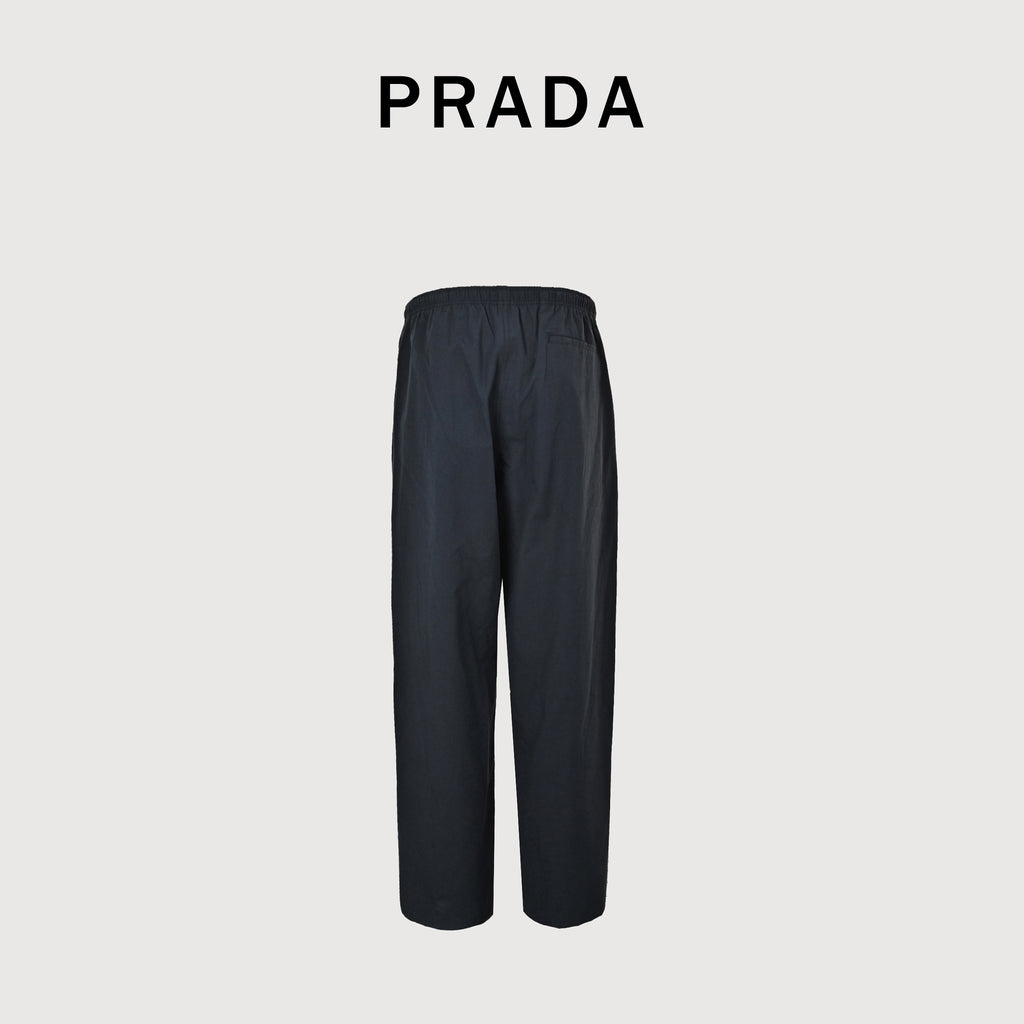 Prada PRD Two-Tone Logo Label Linen-Cotton Blend Casual Trousers - Black