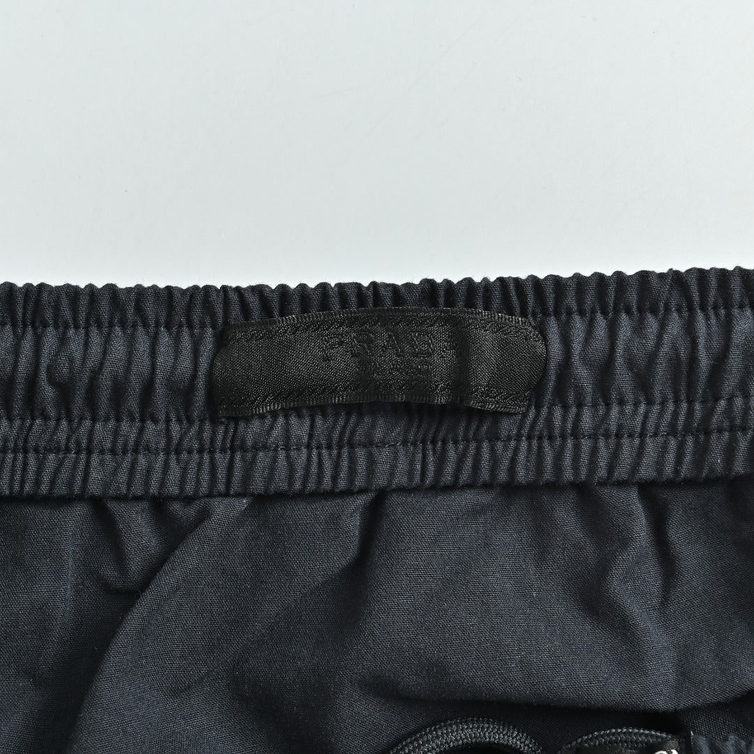 Prada PRD Two-Tone Logo Label Linen-Cotton Blend Casual Trousers - Black