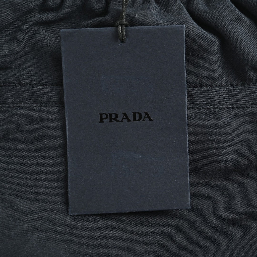 Prada PRD Two-Tone Logo Label Linen-Cotton Blend Casual Trousers - Black