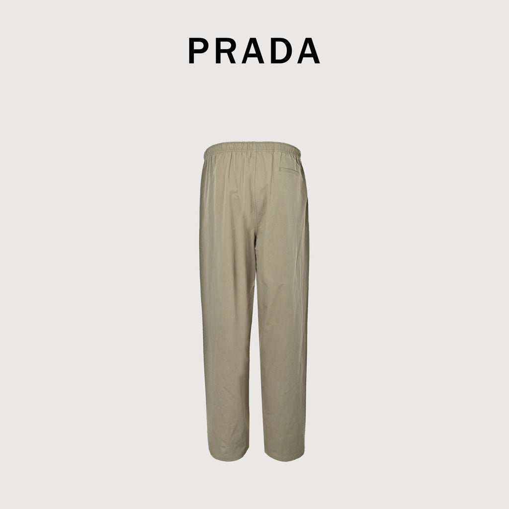 Prada PRD Two-Tone Logo Label Linen-Cotton Blend Casual Trousers - Taupe