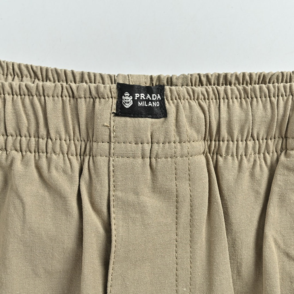 Prada PRD Two-Tone Logo Label Linen-Cotton Blend Casual Trousers - Taupe