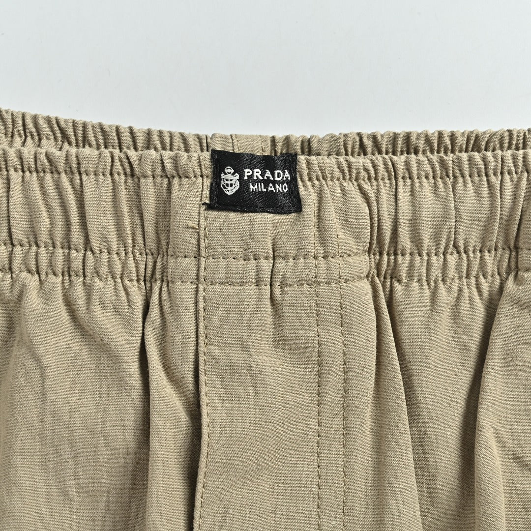 Prada PRD Two-Tone Logo Label Linen-Cotton Blend Casual Trousers - Taupe