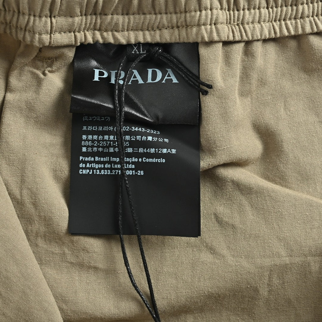 Prada PRD Two-Tone Logo Label Linen-Cotton Blend Casual Trousers - Taupe