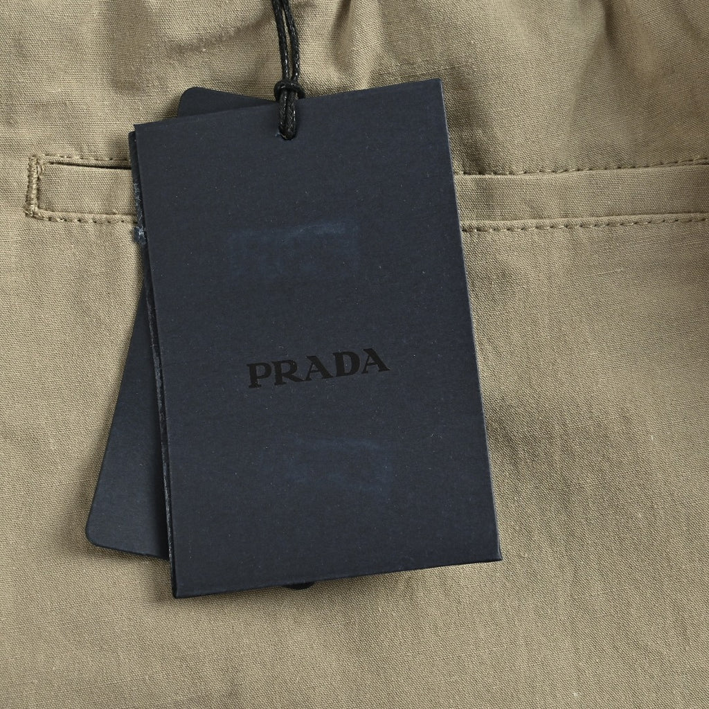 Prada PRD Two-Tone Logo Label Linen-Cotton Blend Casual Trousers - Taupe