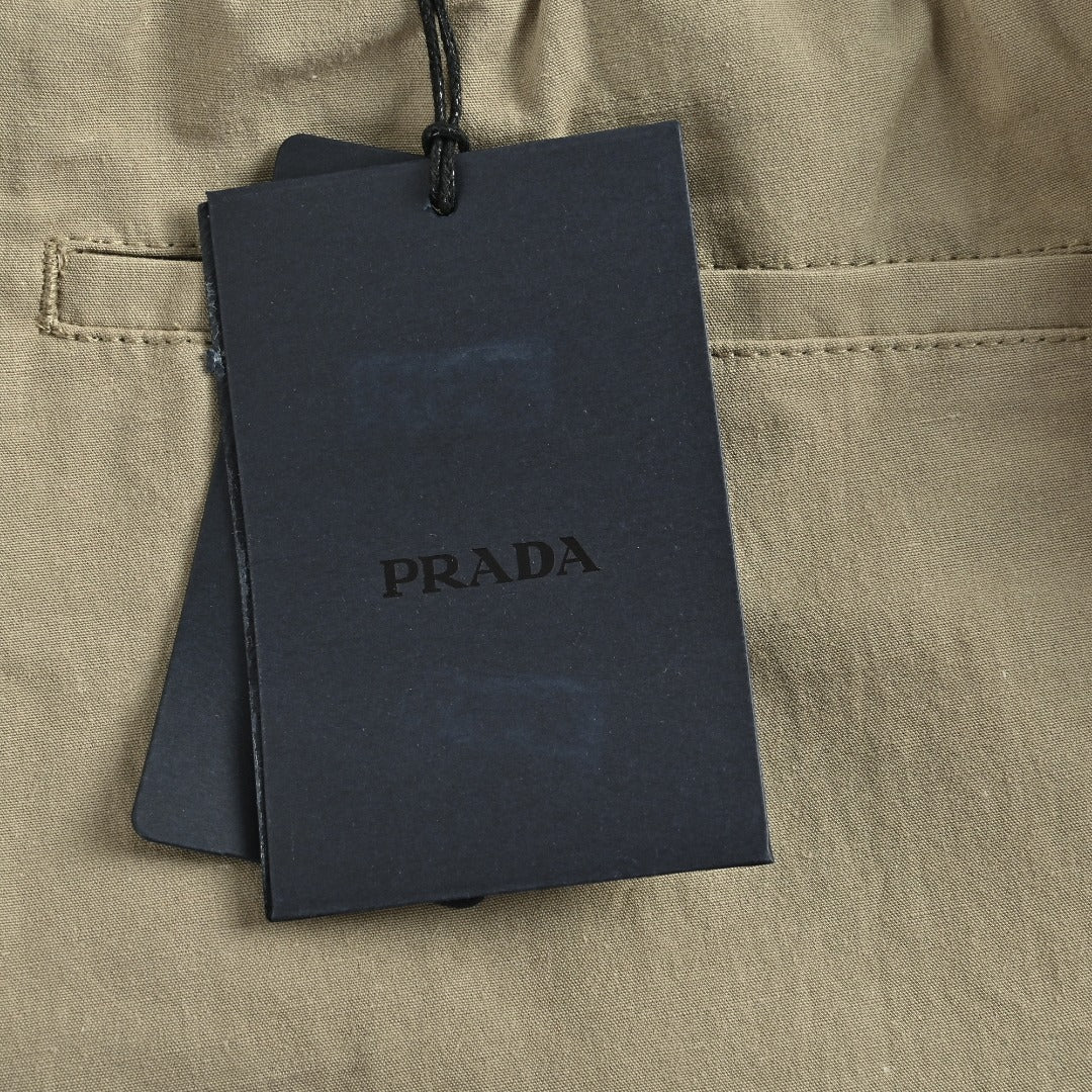 Prada PRD Two-Tone Logo Label Linen-Cotton Blend Casual Trousers - Taupe
