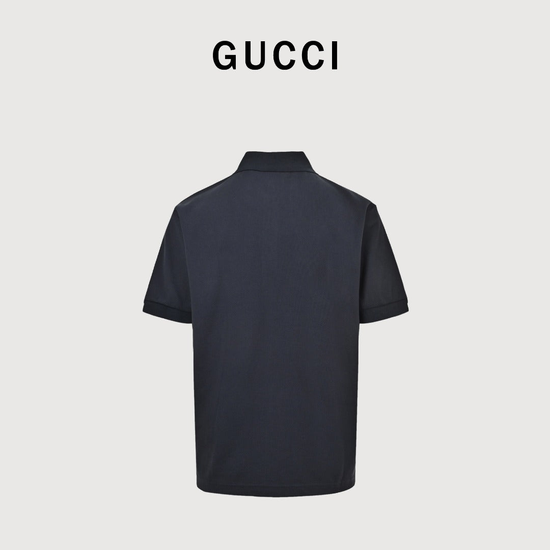 Gucci GUC GG Two-Tone Embroidered Short Sleeve Polo Shirt - Black