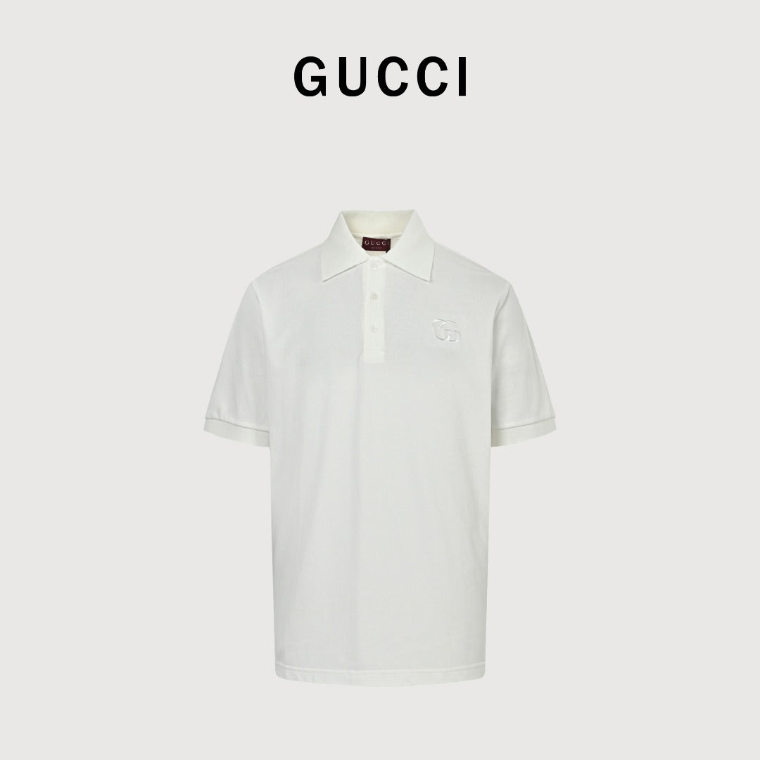 Gucci GUC GG Two-Tone Embroidered Short Sleeve Polo Shirt - White
