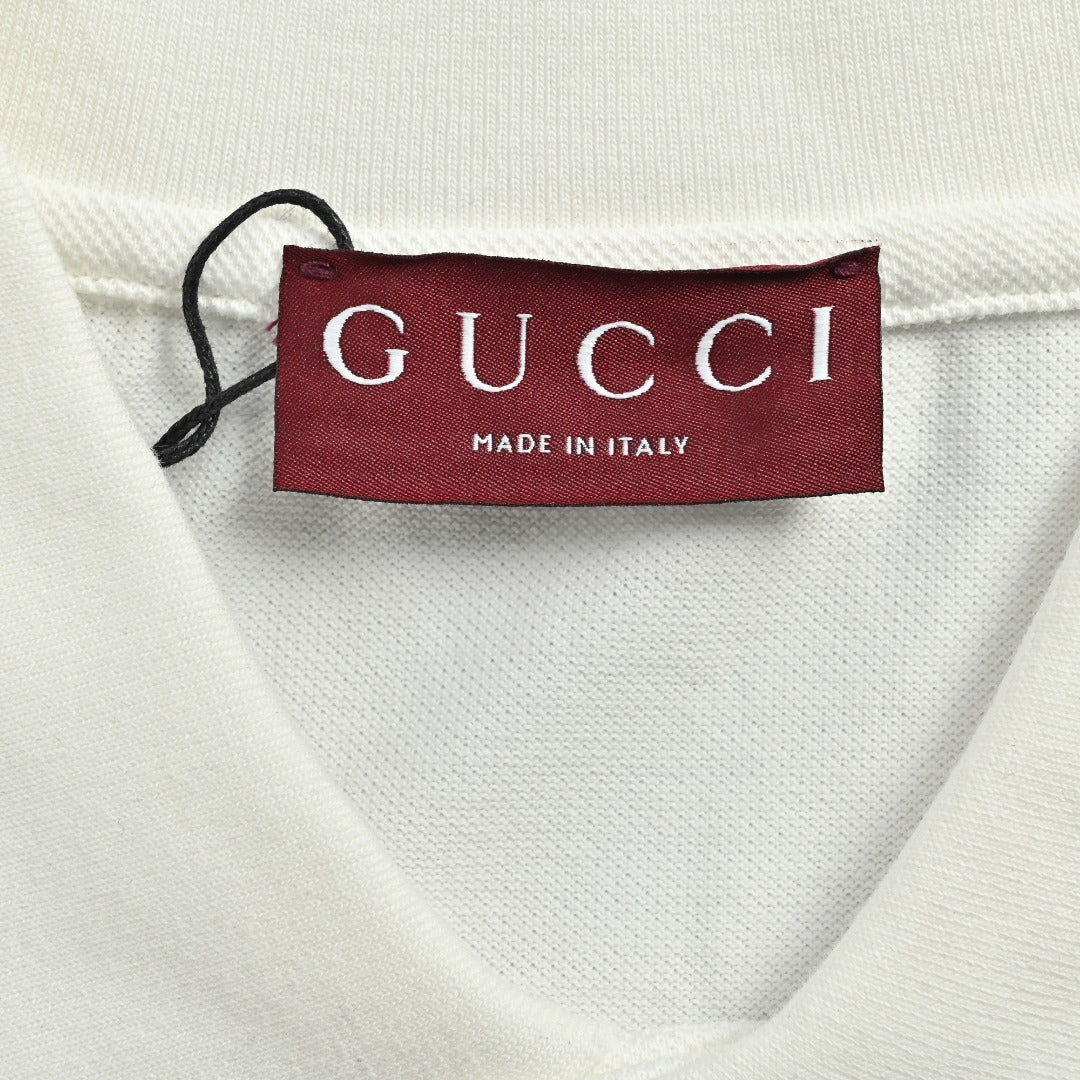 Gucci GUC GG Two-Tone Embroidered Short Sleeve Polo Shirt - White