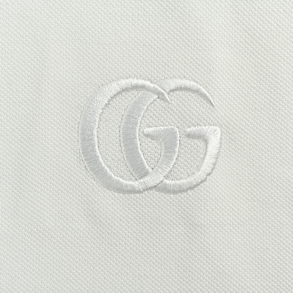 Gucci GUC GG Two-Tone Embroidered Short Sleeve Polo Shirt - White