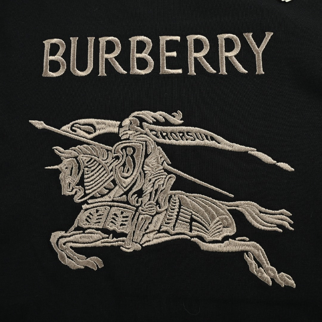 Burberry BBR Gold Equestrian Knight Embroidered Short Sleeve T-Shirt - Black