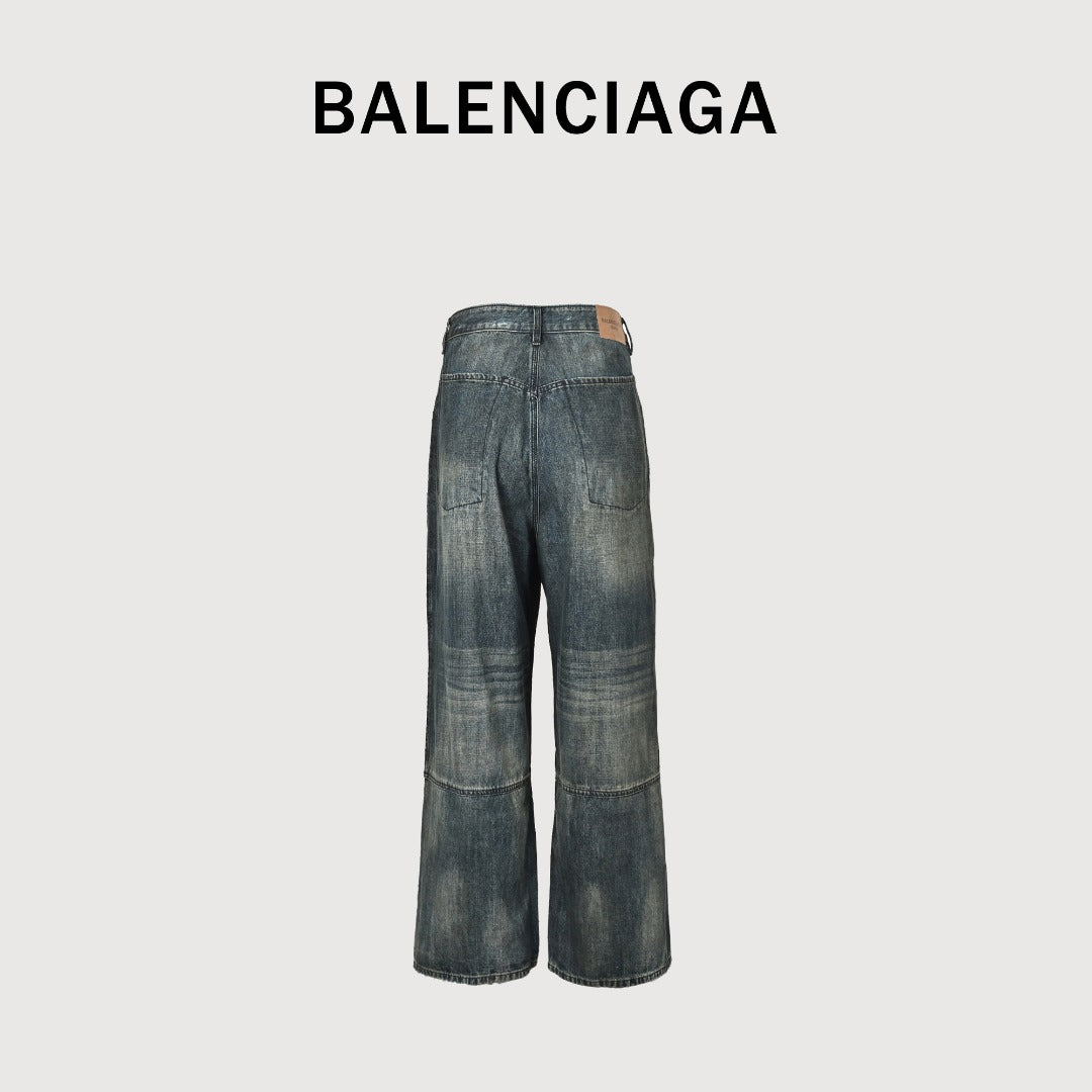 Balenciaga BLCG Leg Patch Distressed Wide-Leg Denim Jeans - Vintage Blue