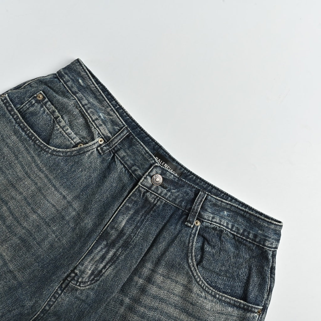 Balenciaga BLCG Leg Patch Distressed Wide-Leg Denim Jeans - Vintage Blue