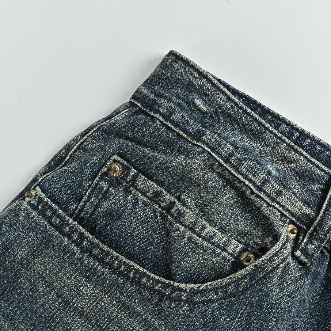 Balenciaga BLCG Leg Patch Distressed Wide-Leg Denim Jeans - Vintage Blue