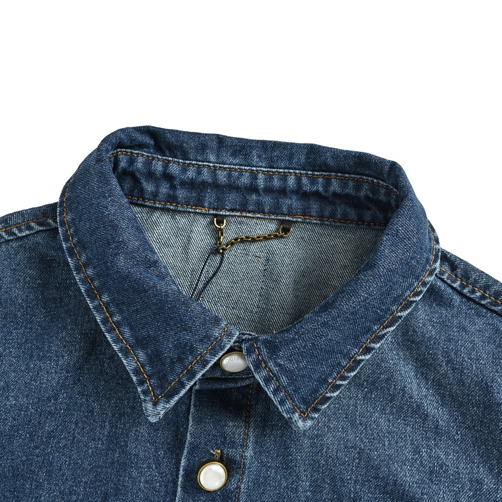 Louis Vuitton Pocket Logo Embroidered Short Sleeve Denim Shirt - Dark Blue