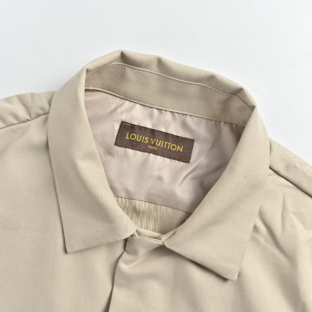 Louis Vuitton LV Pocket Leather Patch Silk-Cotton Blend Short Sleeve Shirt - Beige
