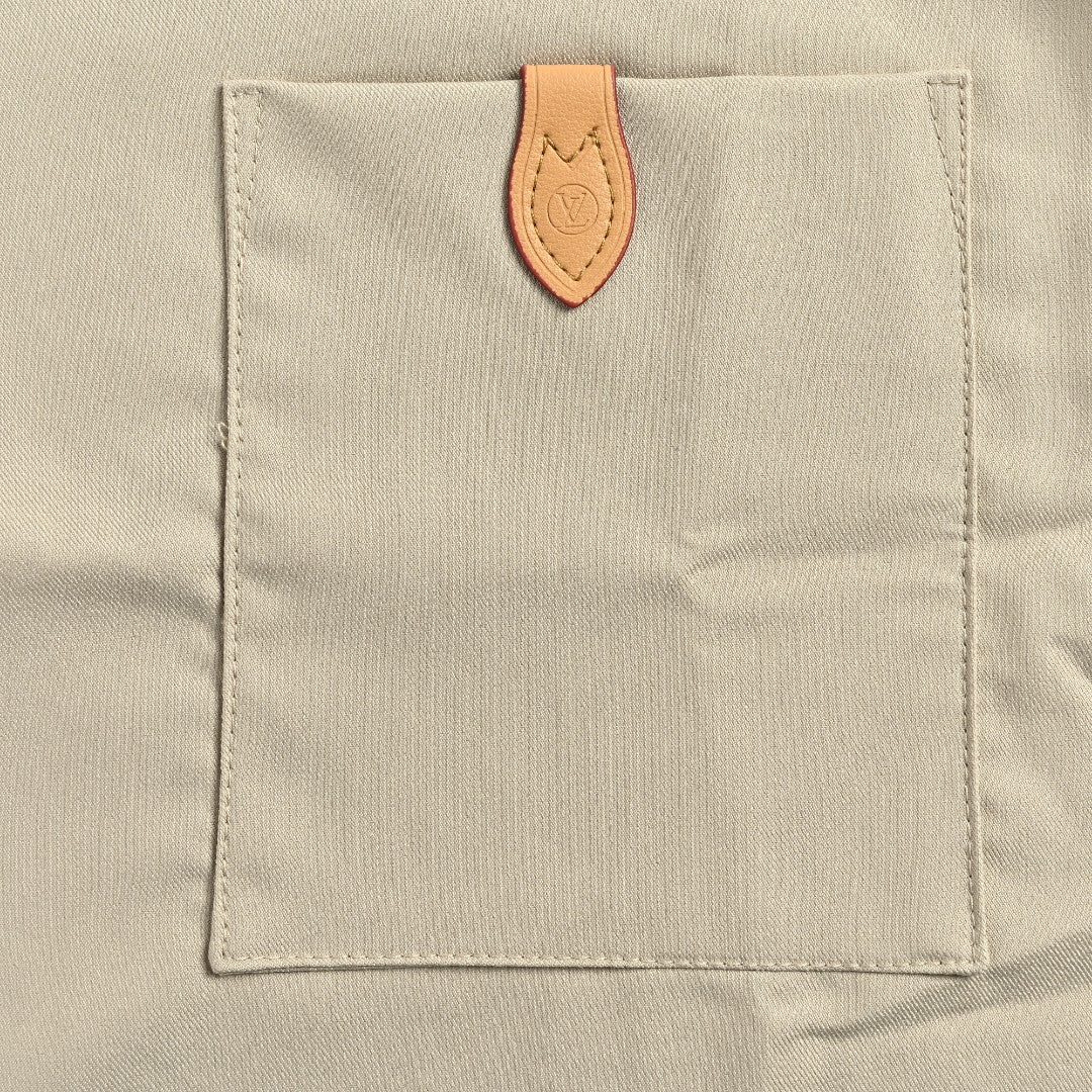 Louis Vuitton LV Pocket Leather Patch Silk-Cotton Blend Short Sleeve Shirt - Beige