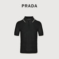 Prada PRD Logo Mesh-Knit Short Sleeve Polo Shirt - Black
