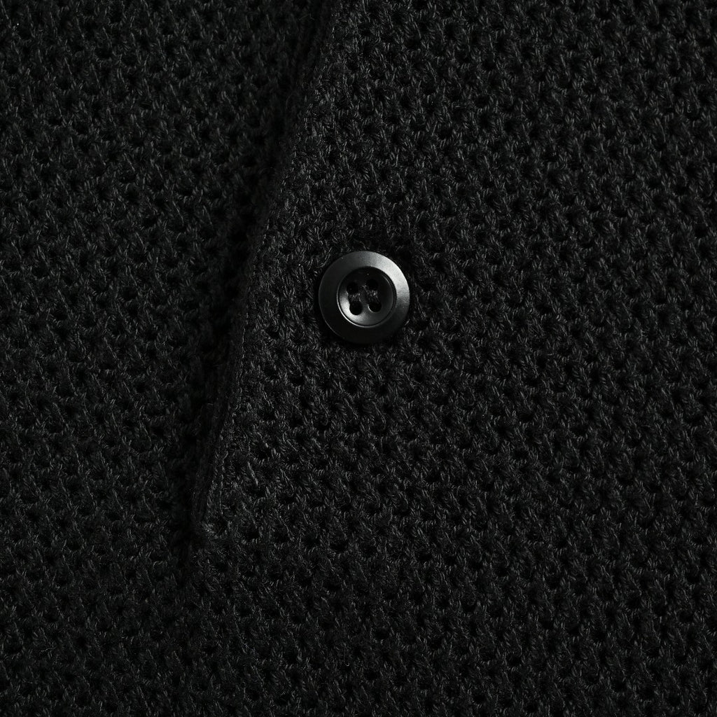 Prada PRD Logo Mesh-Knit Short Sleeve Polo Shirt - Black