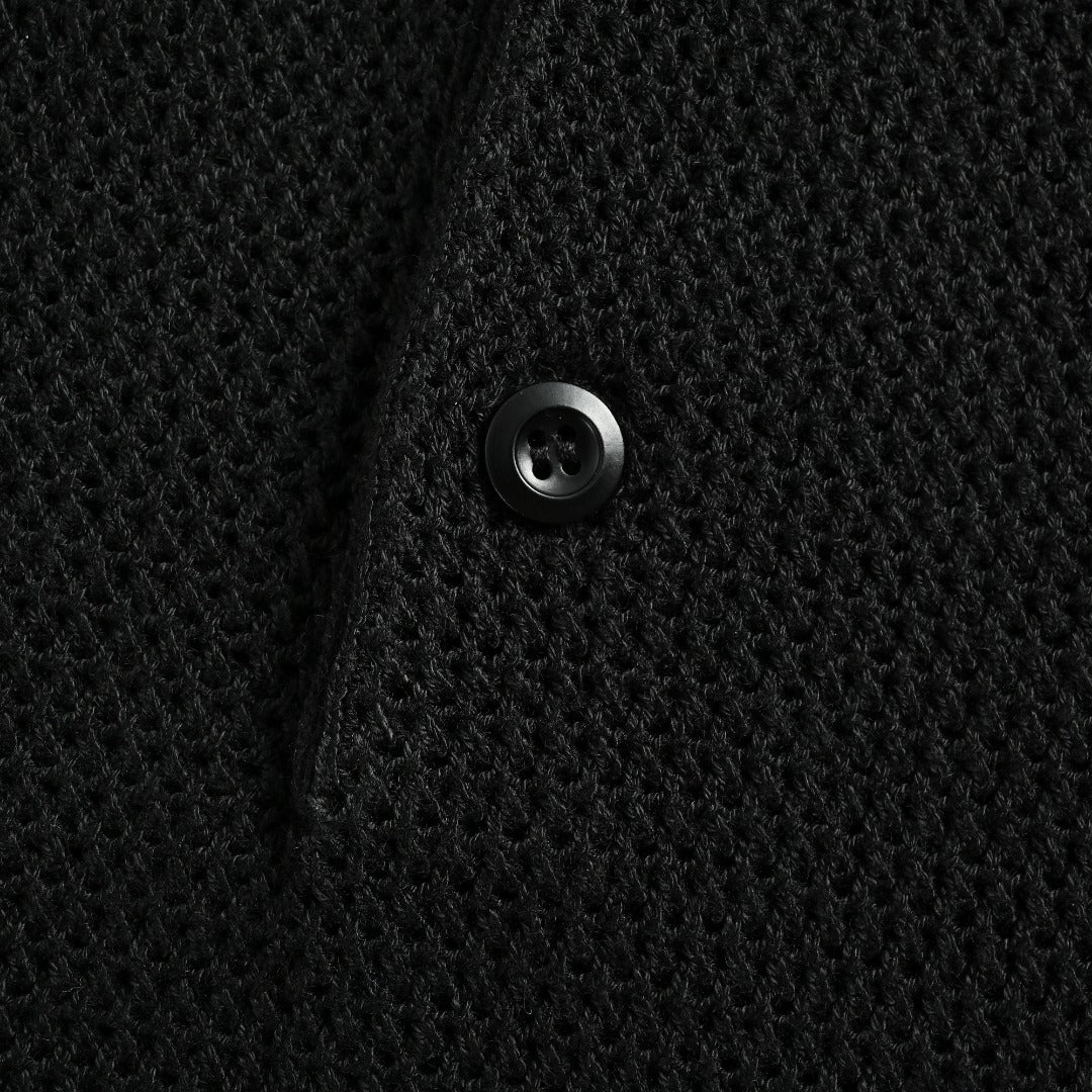 Prada PRD Logo Mesh-Knit Short Sleeve Polo Shirt - Black