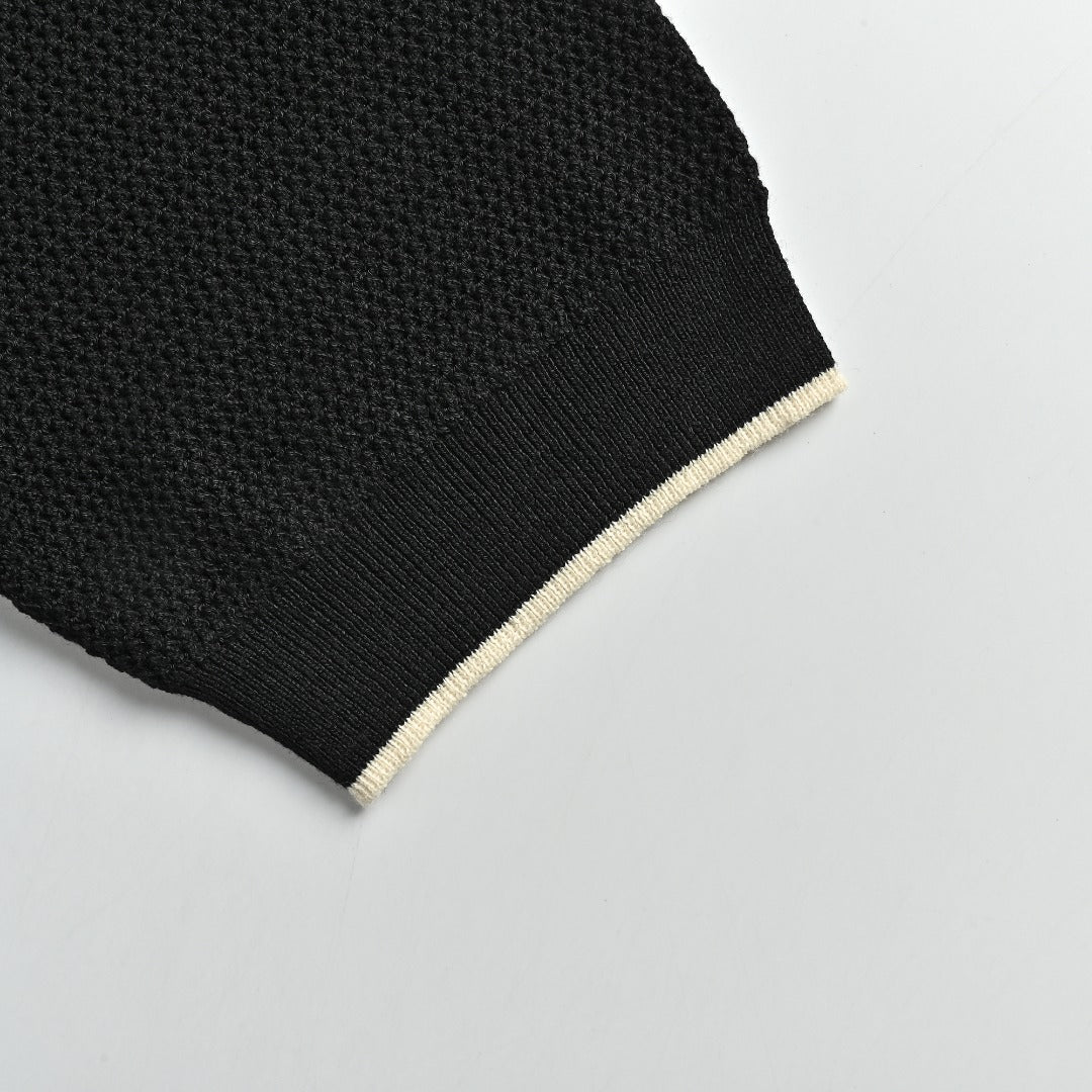 Prada PRD Logo Mesh-Knit Short Sleeve Polo Shirt - Black