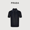 Prada PRD Logo Mesh-Knit Short Sleeve Polo Shirt - Navy