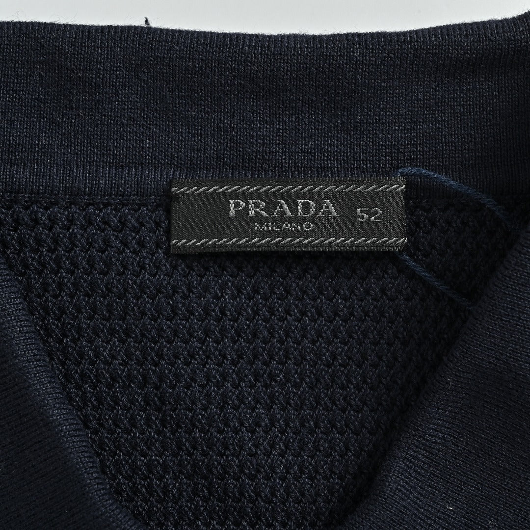 Prada PRD Logo Mesh-Knit Short Sleeve Polo Shirt - Navy
