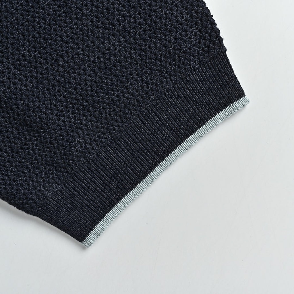 Prada PRD Logo Mesh-Knit Short Sleeve Polo Shirt - Navy