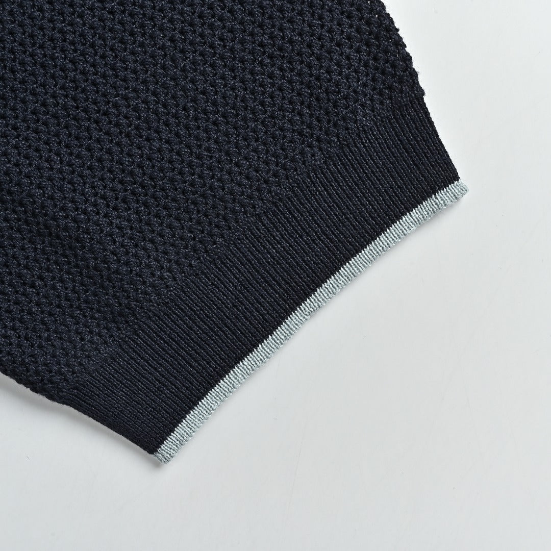 Prada PRD Logo Mesh-Knit Short Sleeve Polo Shirt - Navy