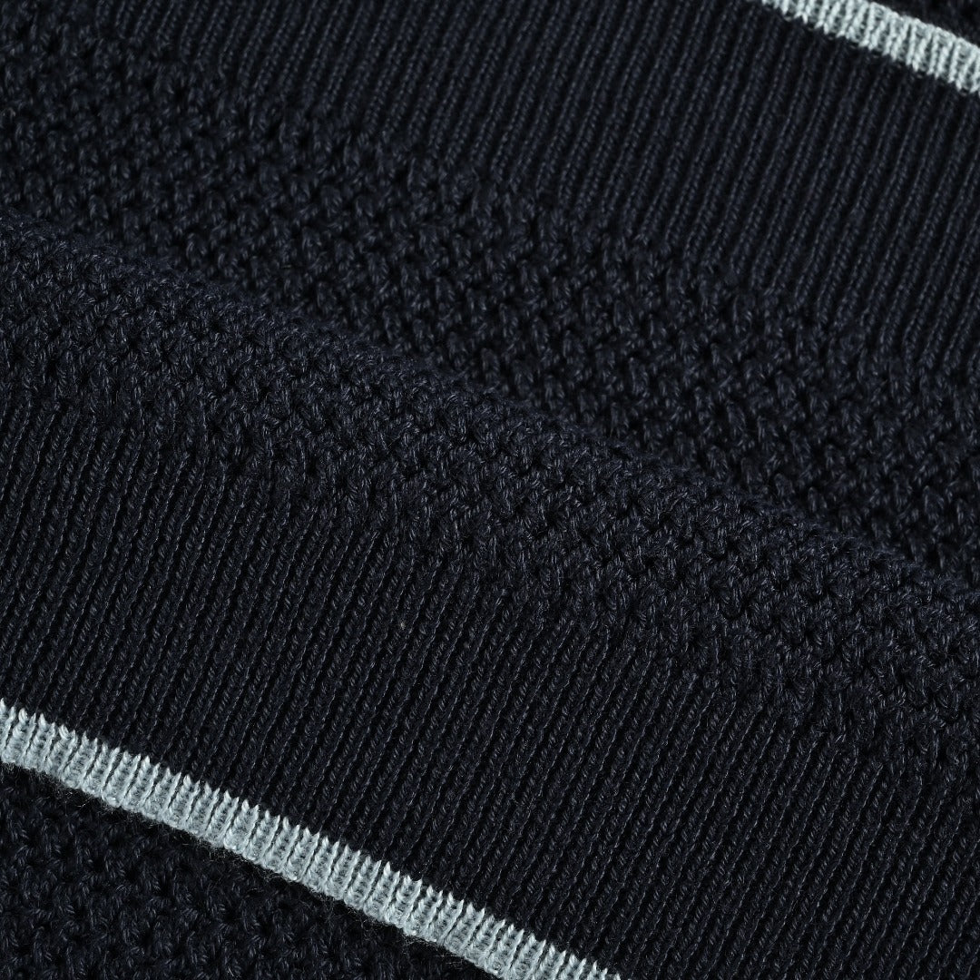 Prada PRD Logo Mesh-Knit Short Sleeve Polo Shirt - Navy