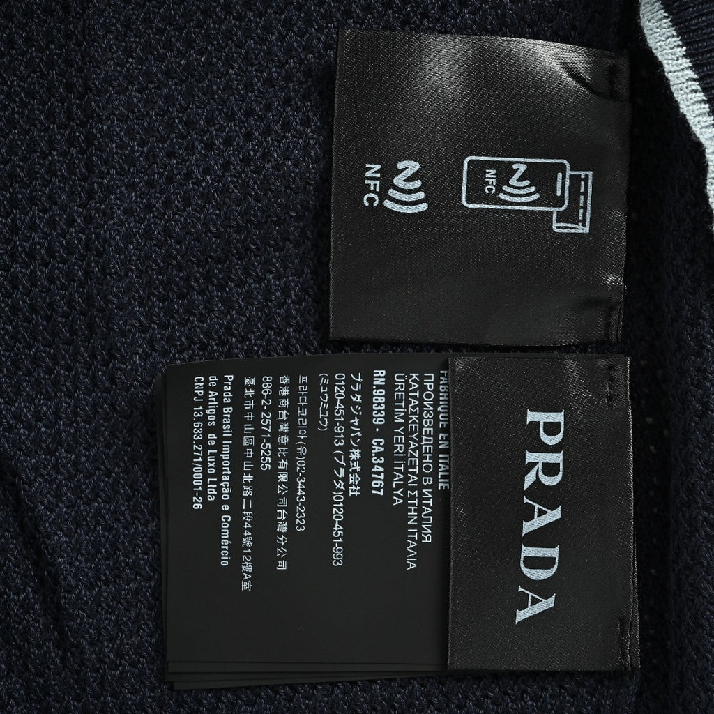 Prada PRD Logo Mesh-Knit Short Sleeve Polo Shirt - Navy