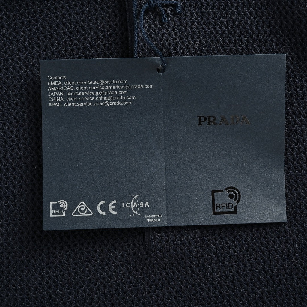 Prada PRD Logo Mesh-Knit Short Sleeve Polo Shirt - Navy