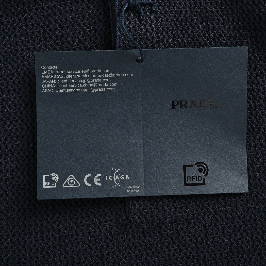 Prada PRD Logo Mesh-Knit Short Sleeve Polo Shirt - Navy