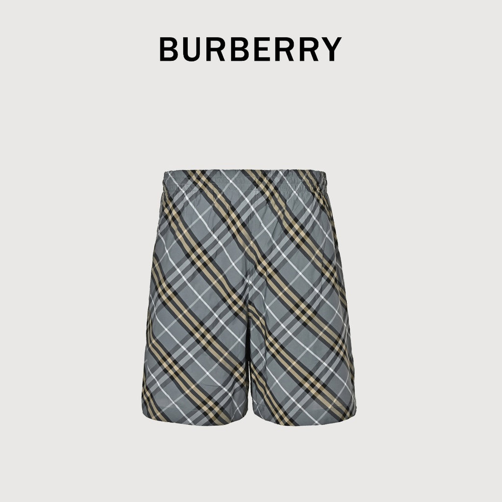 Burberry BBR Grey-Green Diagonal Tartan Check Shorts