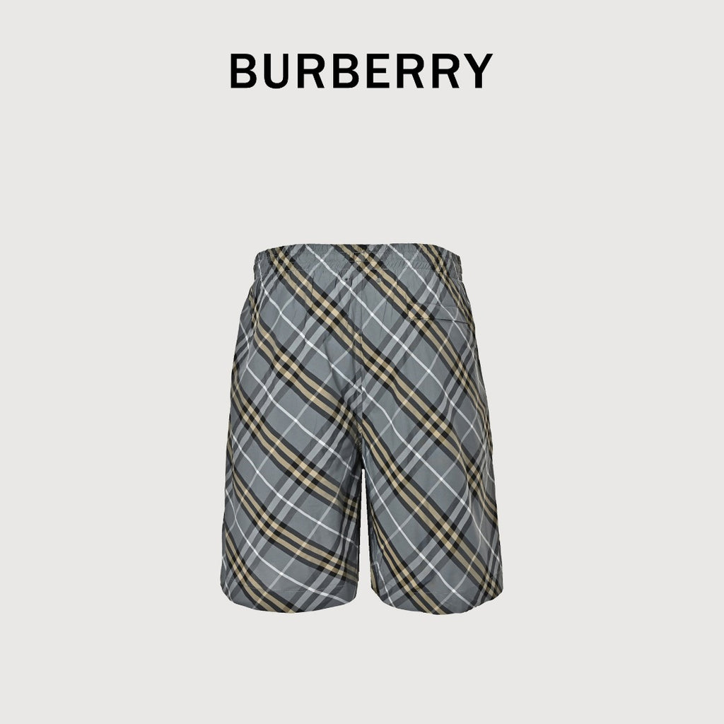 Burberry BBR Grey-Green Diagonal Tartan Check Shorts