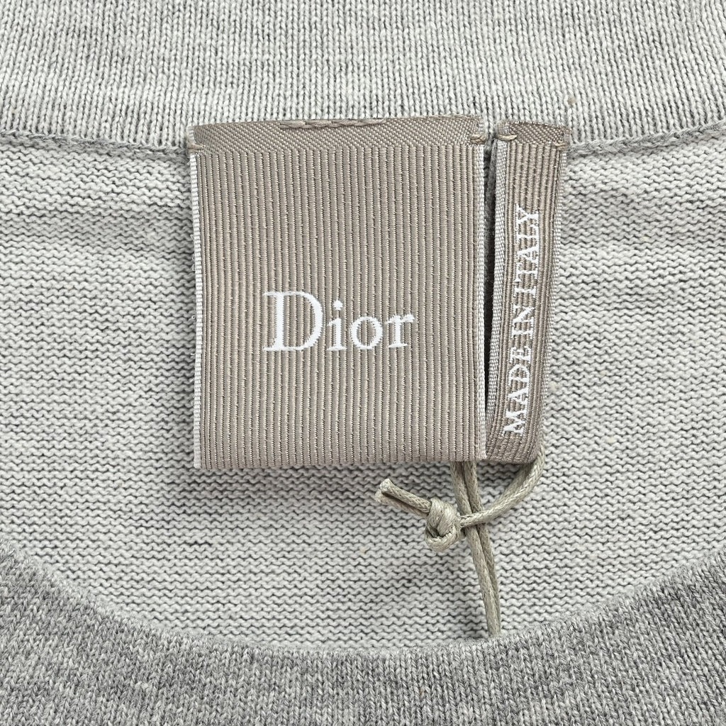 Dior CD Small Logo Knit Dropped-Shoulder Short Sleeve T-Shirt - Grey Marl