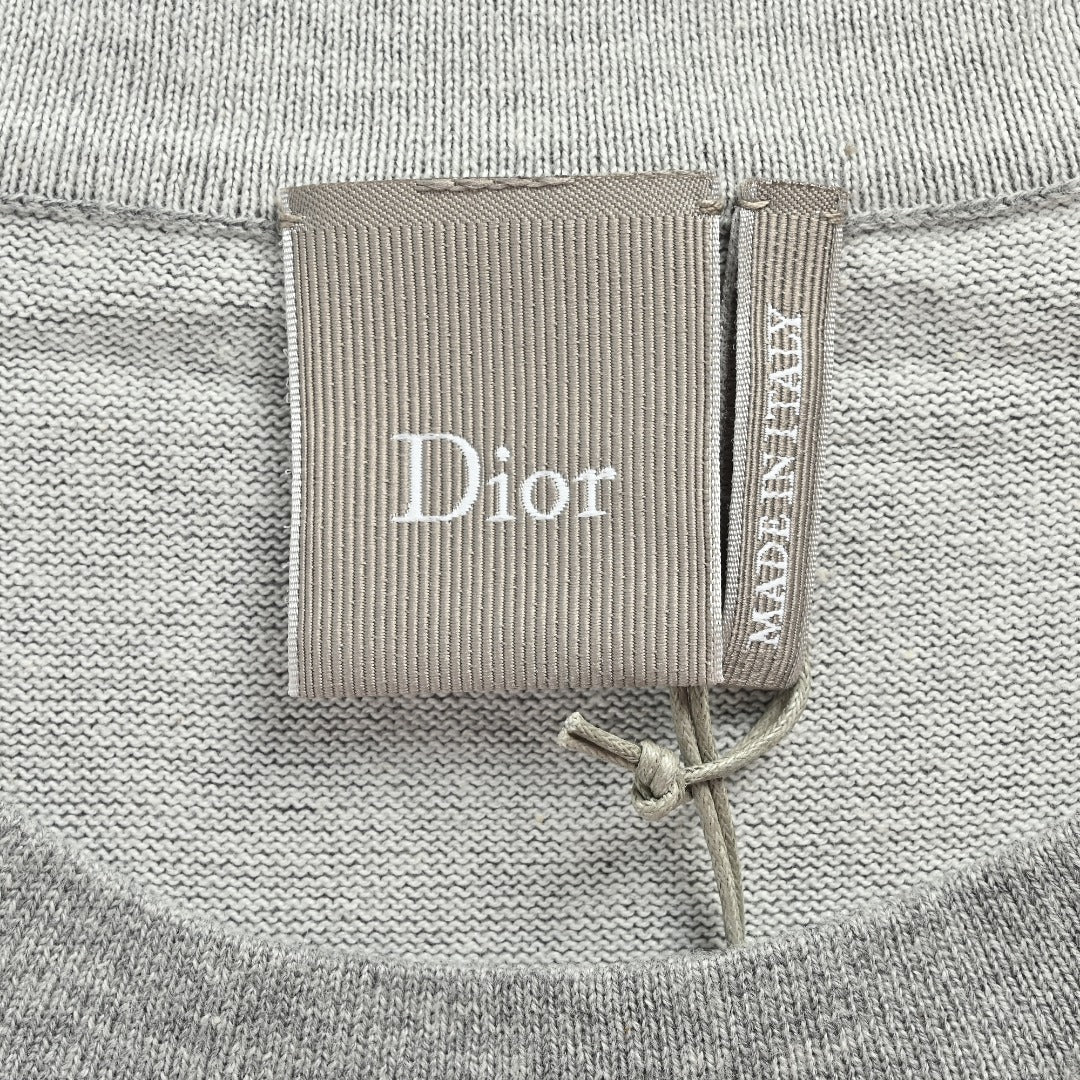 Dior CD Small Logo Knit Dropped-Shoulder Short Sleeve T-Shirt - Grey Marl
