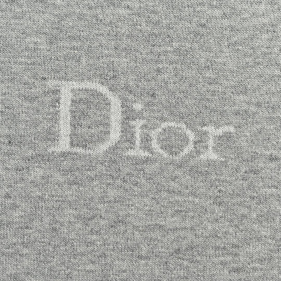 Dior CD Small Logo Knit Dropped-Shoulder Short Sleeve T-Shirt - Grey Marl