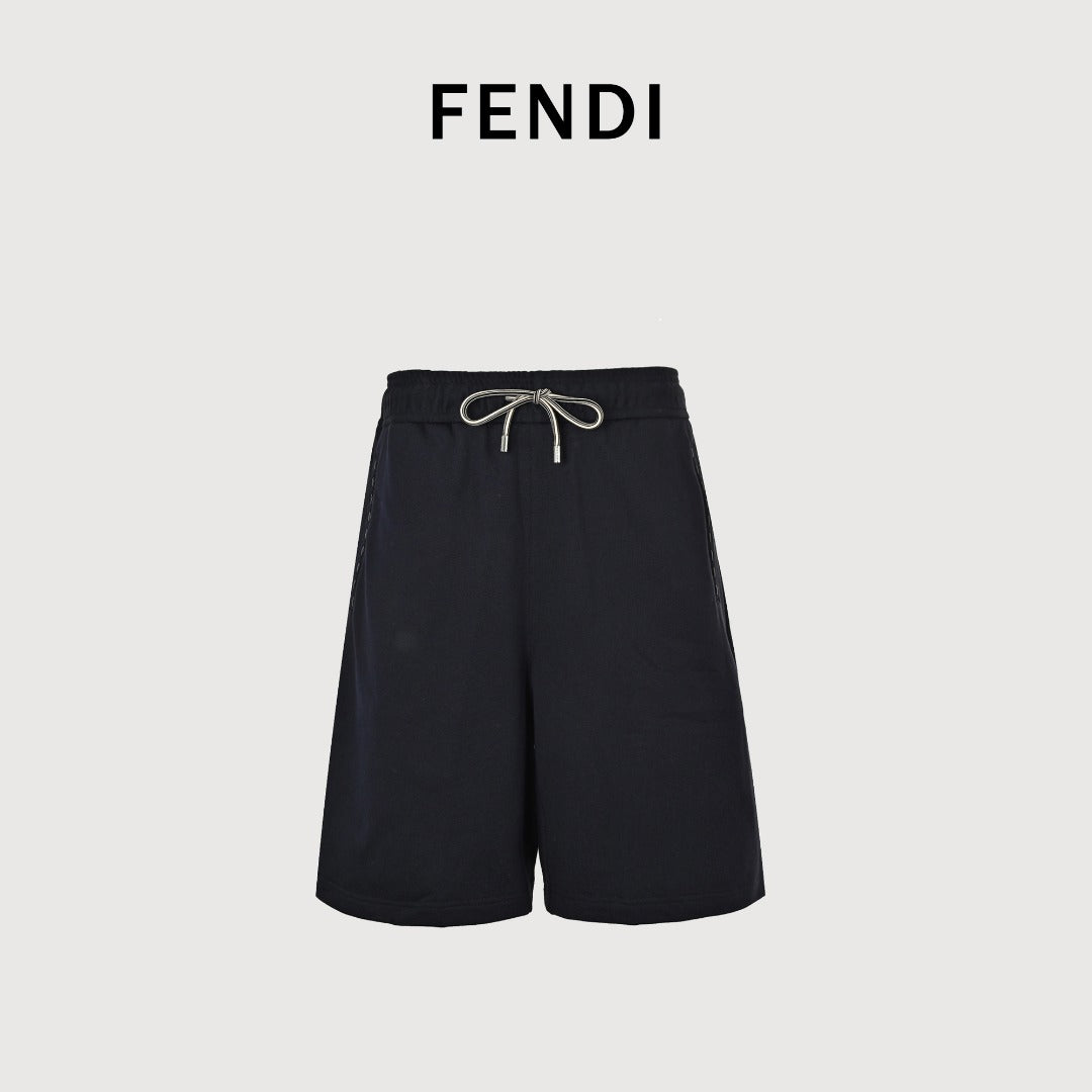 Fendi FD Back Pocket Leather Patch Shorts - Black