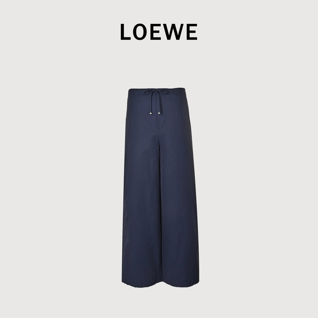 Loewe Cotton Poplin Openwork Embroidered Wide-Leg Trousers - Navy