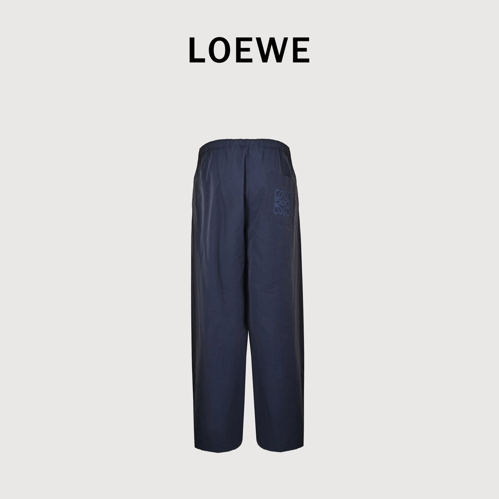 Loewe Cotton Poplin Openwork Embroidered Wide-Leg Trousers - Navy