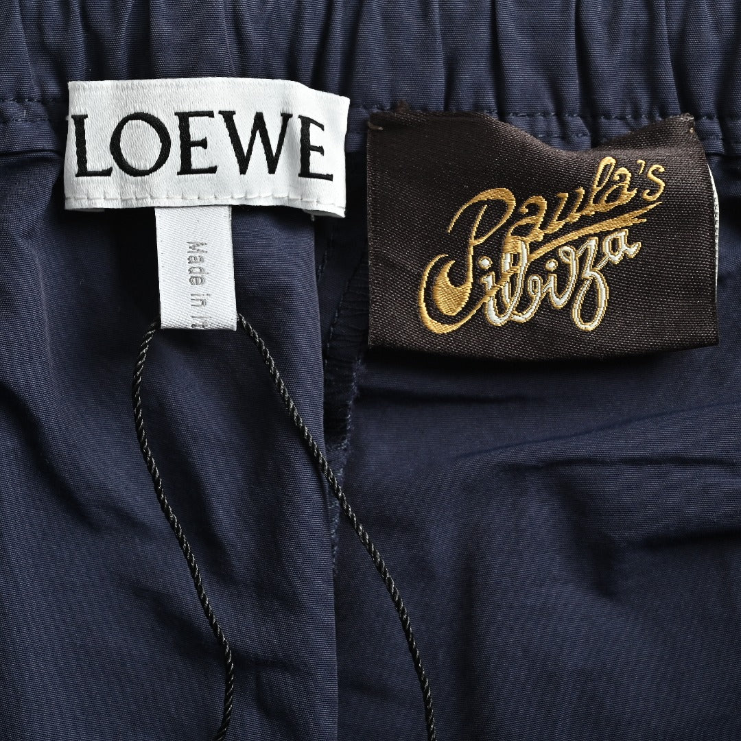 Loewe Cotton Poplin Openwork Embroidered Wide-Leg Trousers - Navy