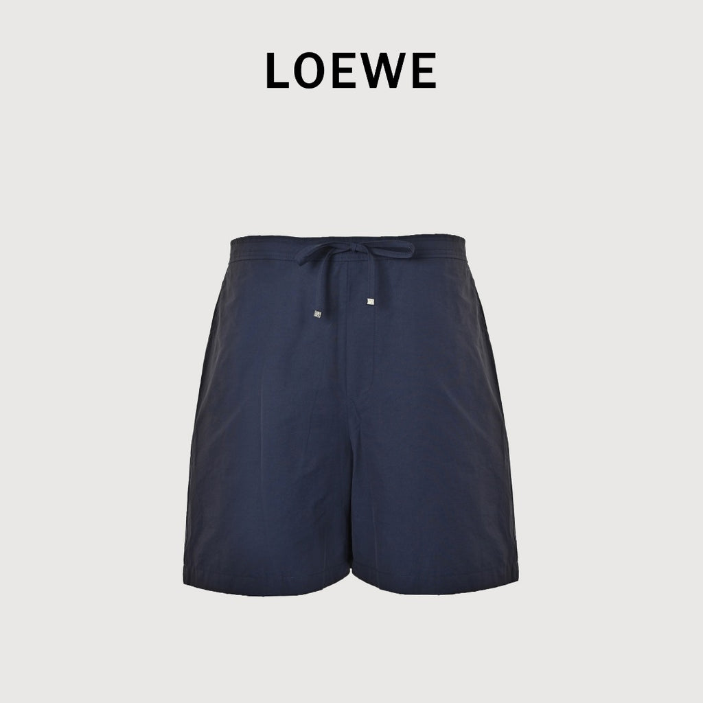 Loewe Openwork Embroidered Linen Shorts - Navy